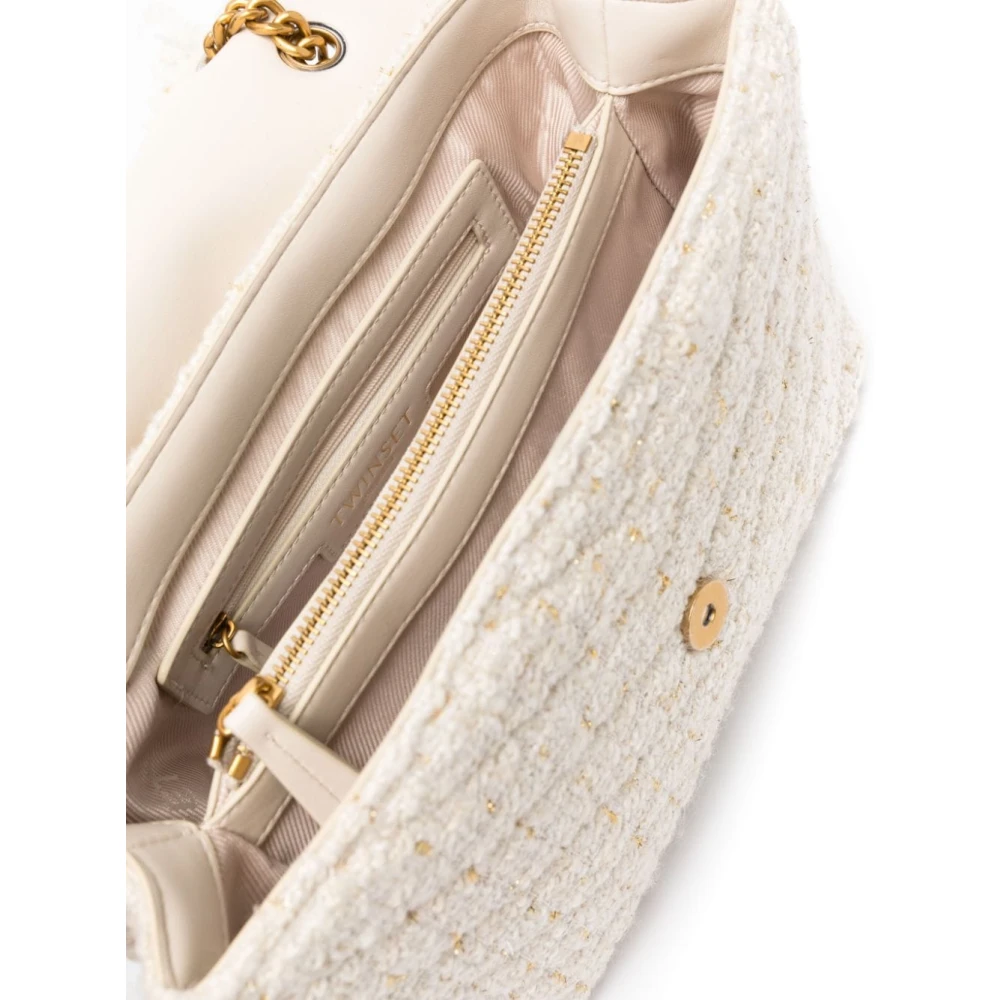 Twinset Chique Tweed Schoudertas met Franje Klep White Dames