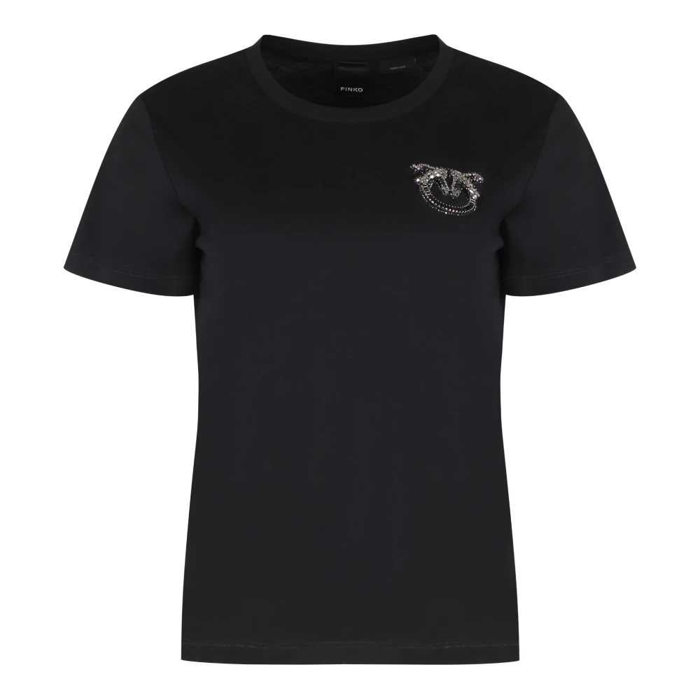 pinko Love Birds Versierd Katoenen T-shirt Black Dames