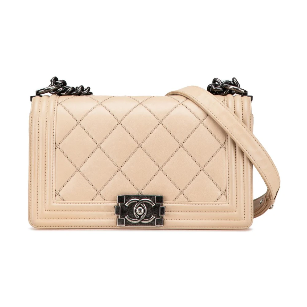 Chanel Vintage Women's Brown Vintage Cross Body Bags, One Size, Pre-Owned New Medium Aged Calfskin Stitched Boy Flap Bag