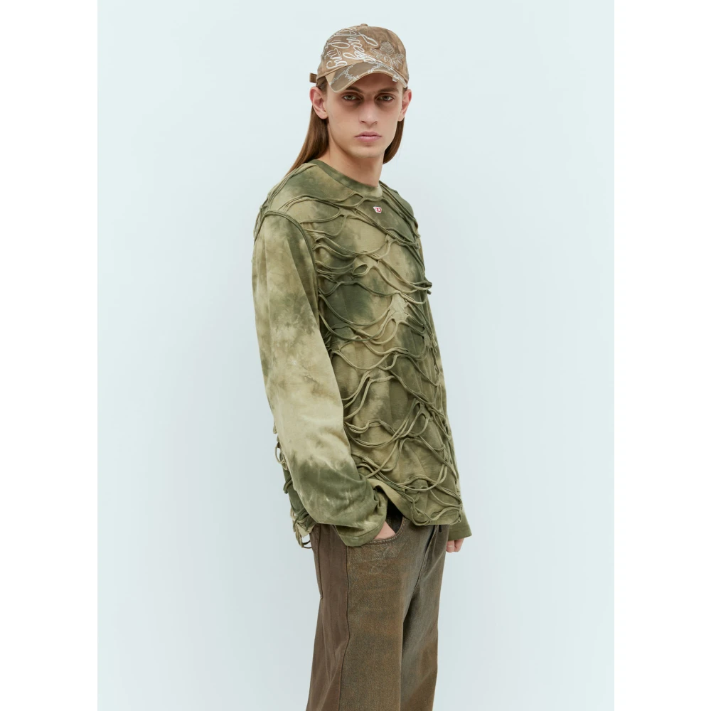 Diesel Lange Mouw Tie Dye T-Shirt Green Heren