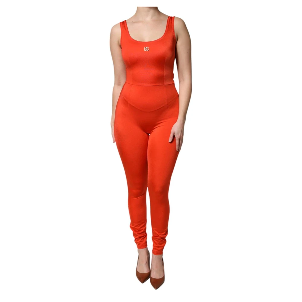 Dolce & Gabbana Women's Orange Sleeveless Bodycon Jumpsuit Dress