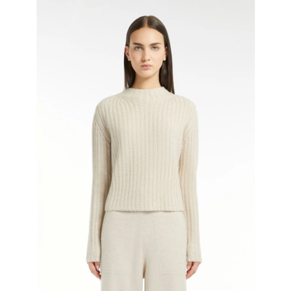 Max Mara Geribbelde Wol Kasjmier Trui Beige Dames