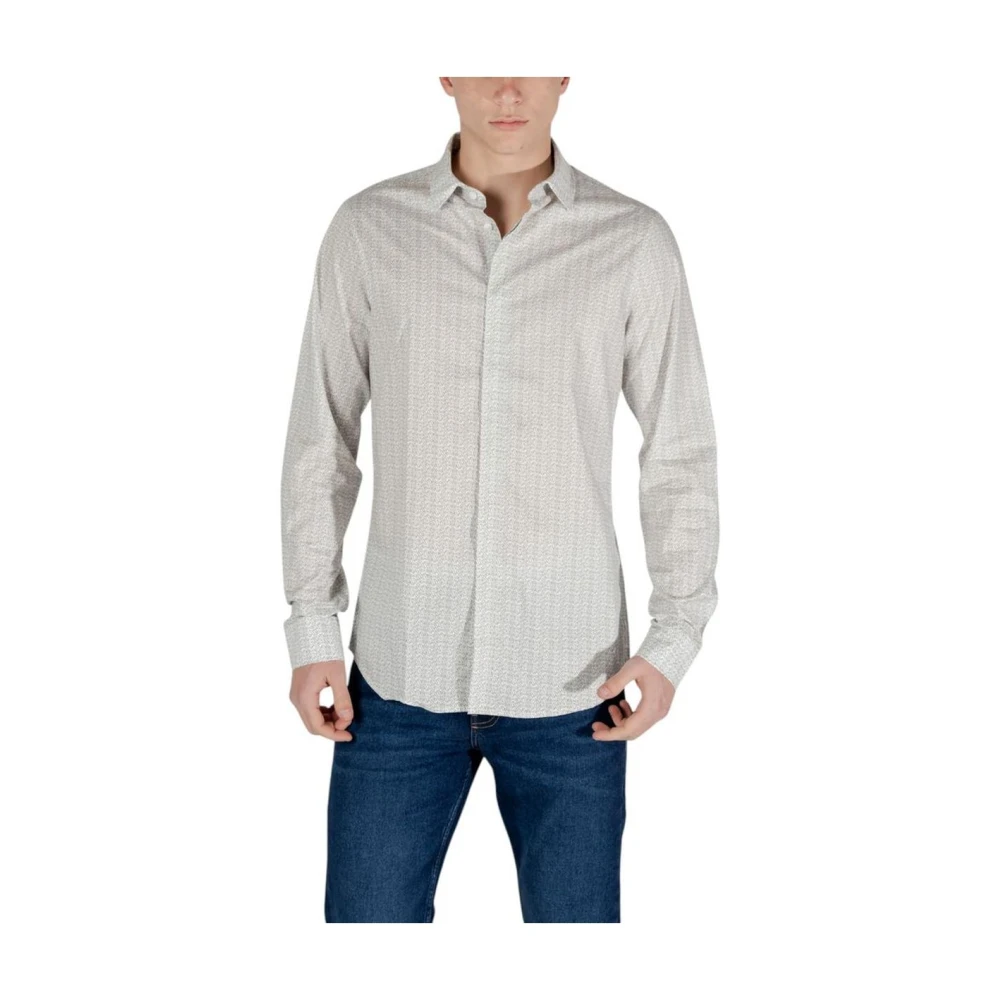 Armani Exchange Uomo Beige Camicia A Maniche Lunghe Con Stampa Allover