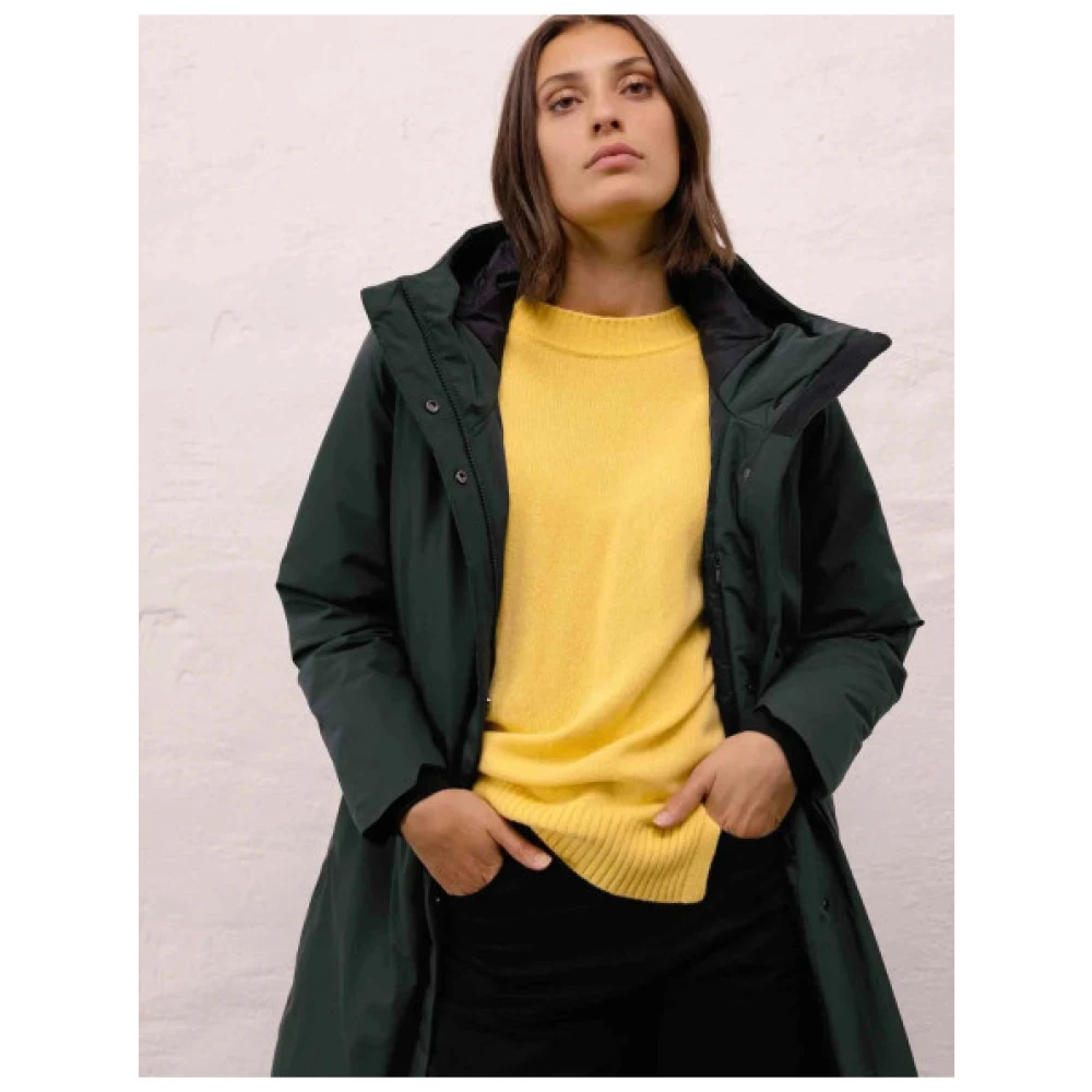 Scandinavian Edition Minimalistische Lange Parka met Capuchon Green Dames