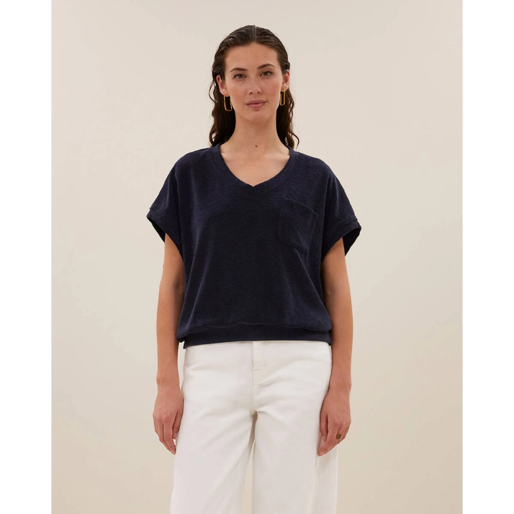 By-Bar Korte Mouw Tyler Slub Top Blue Dames