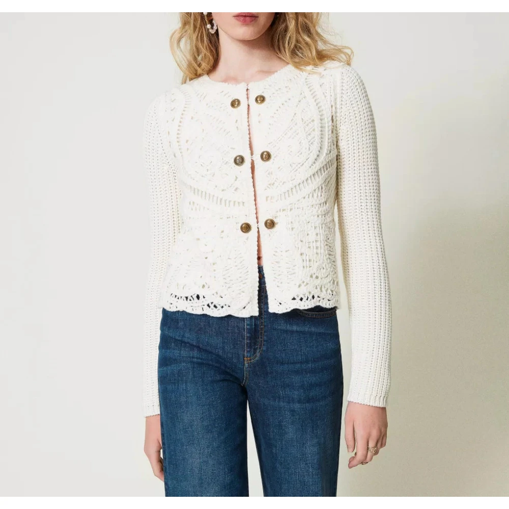 Twinset Gehaakt wollen blend gebreid jasje Beige Dames