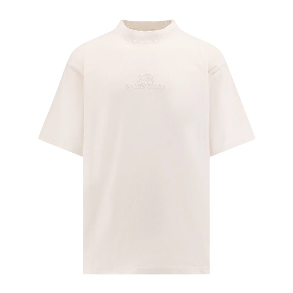 Balenciaga Beige Ribgebreid T-shirt met Logo Borduurwerk Beige Heren