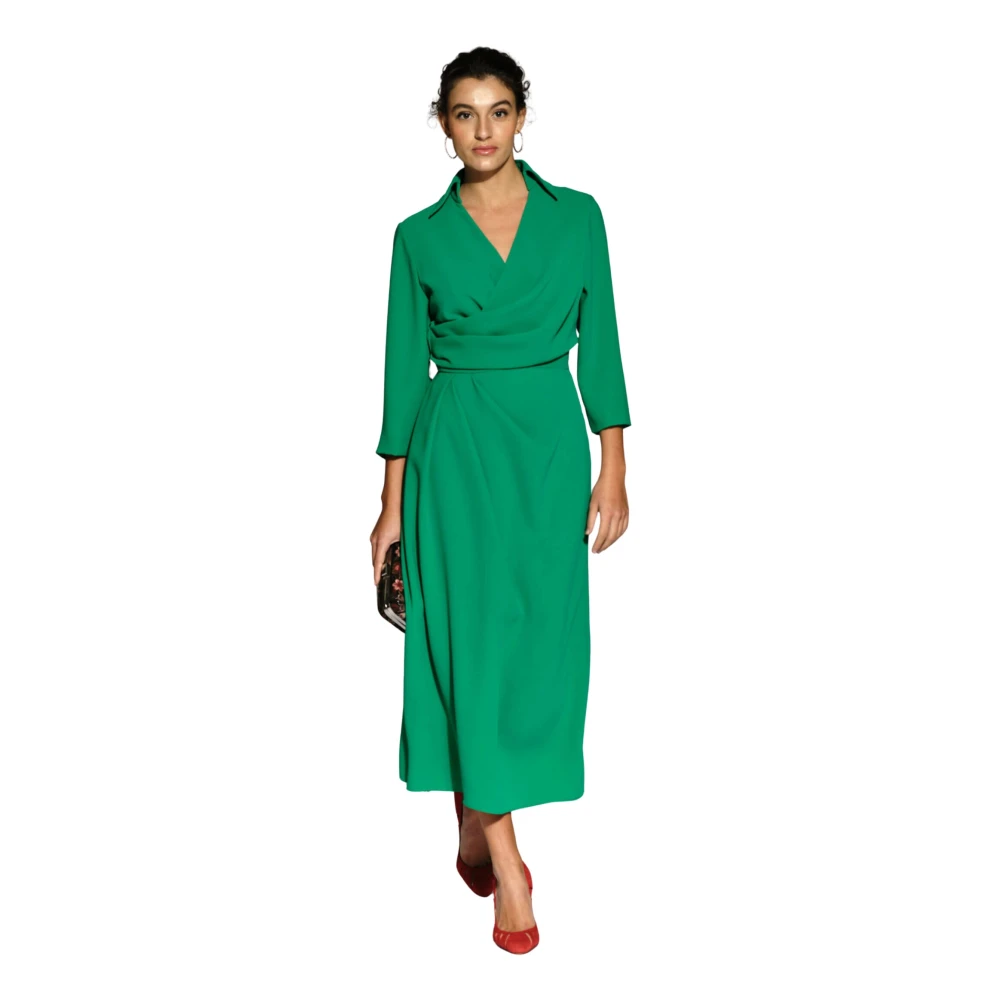 Moskada Groene Midi Jurk met Gekruiste Halslijn Green Dames