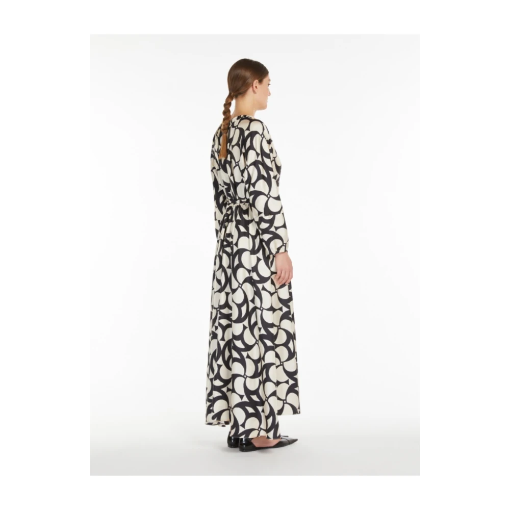 Max Mara Zijden jurk met wijde rok en print Black Dames
