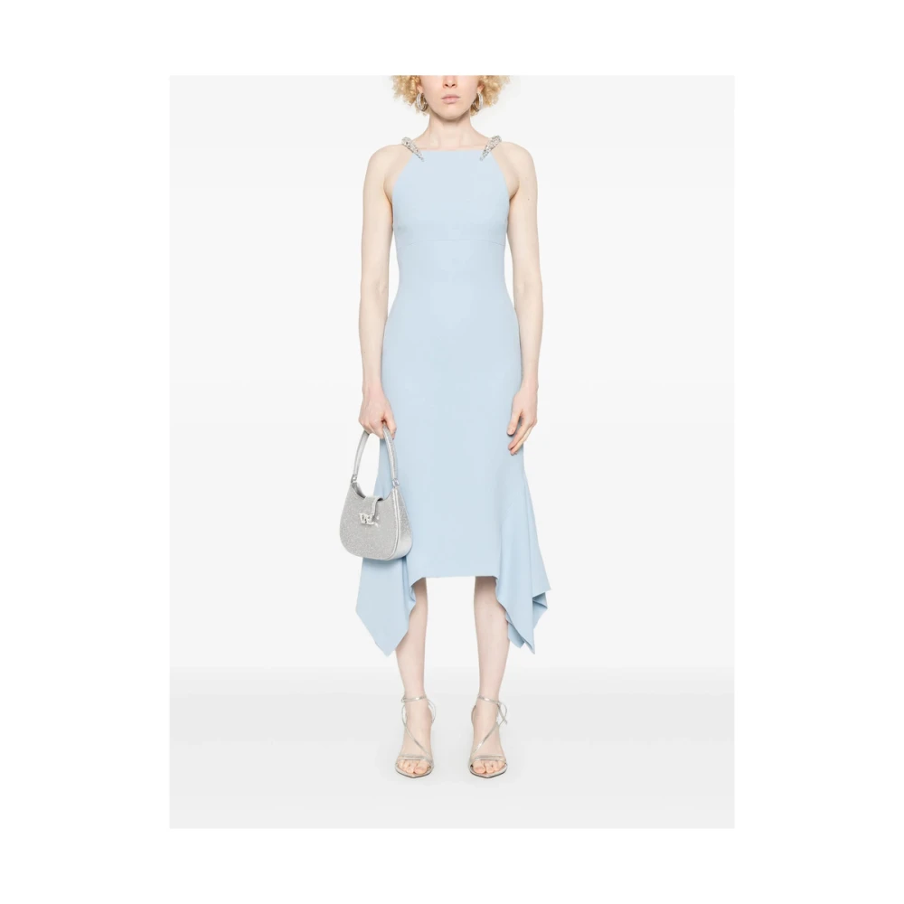 David Koma Jurk met vierkante halsmouwloos en zakdoekzoom Blue Dames