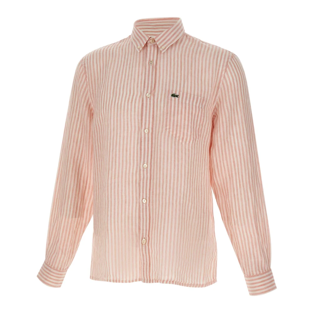 Lacoste Men's Pink Regular Fit Striped Linen Shirt - Casual Shirts - L - Shirts
