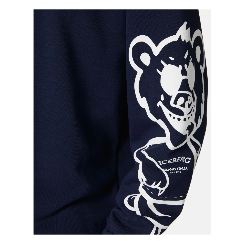 Iceberg Regular fit blauwe crewneck sweatshirt met beerprint en logoborduursel Blue Heren