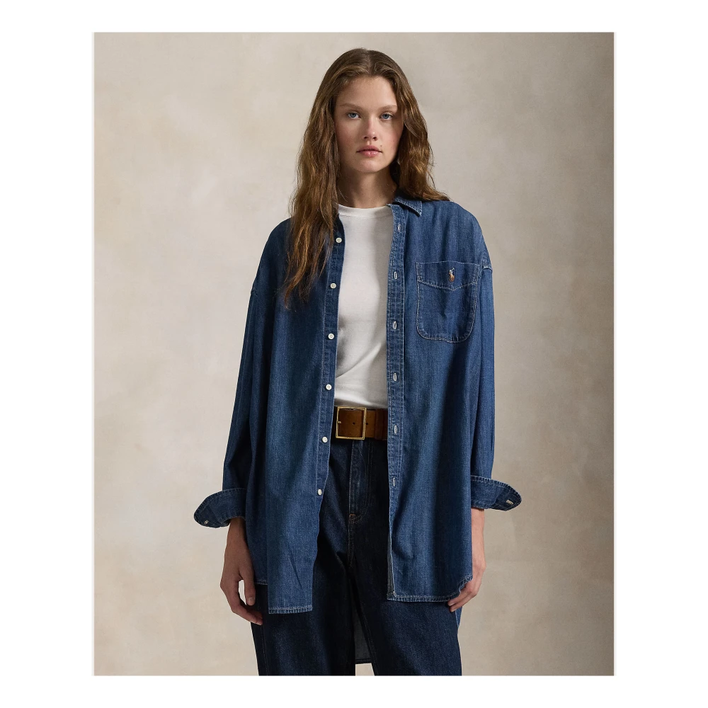 Polo Ralph Lauren Blauwe Oversized Denim Shirt Blue Dames