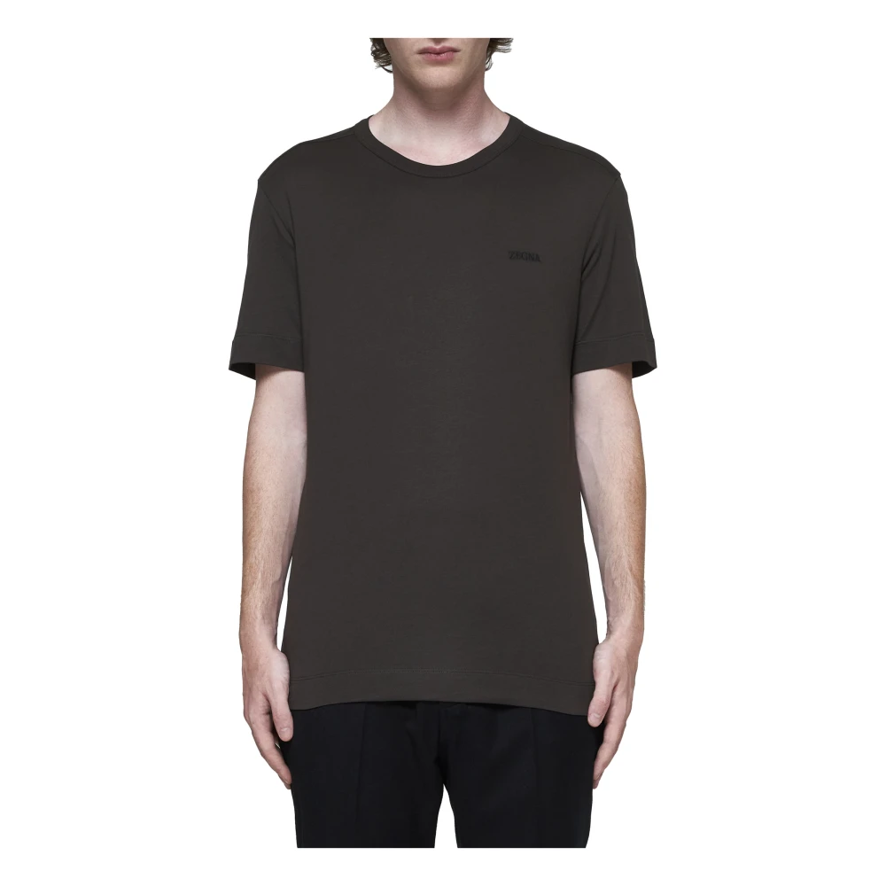 Ermenegildo Zegna Donkerbruin Katoenen Crew Neck T-shirt Brown Heren