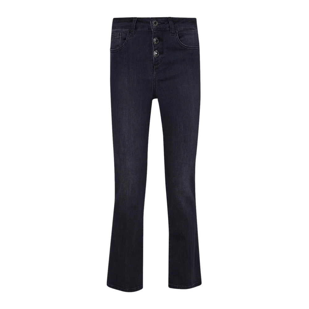 Liu Jo Zwarte Uitlopende Katoenen Cropped Jeans Black Dames