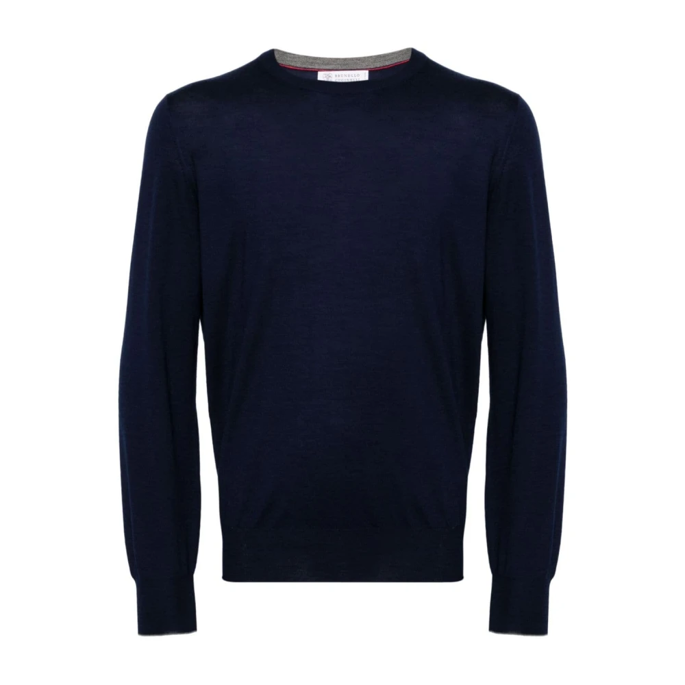 BRUNELLO CUCINELLI Blauwe Wol Crew Neck Sweater Blue Heren