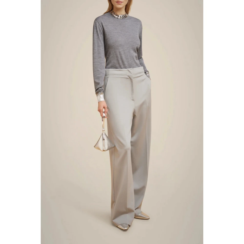Liviana Conti Merino Wol Ronde Hals Trui Gray Dames