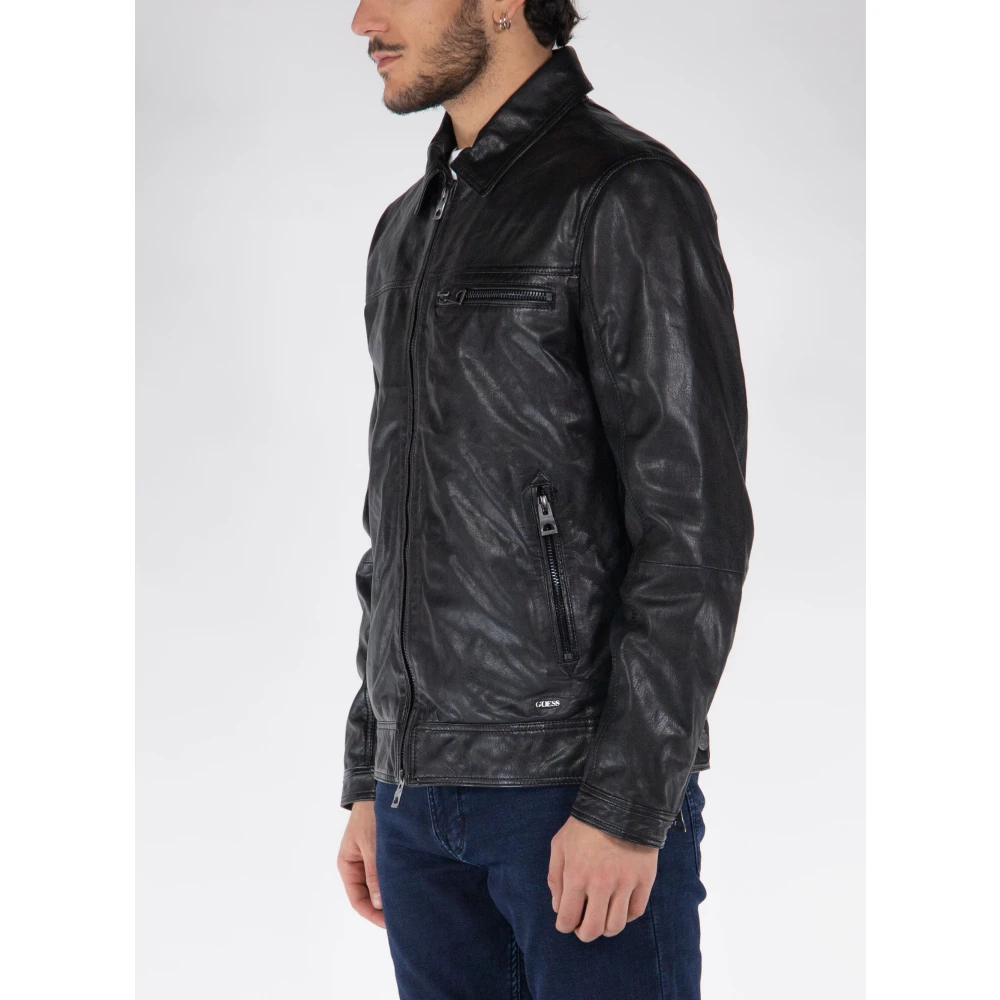 Guess Leather Jackets Black Heren