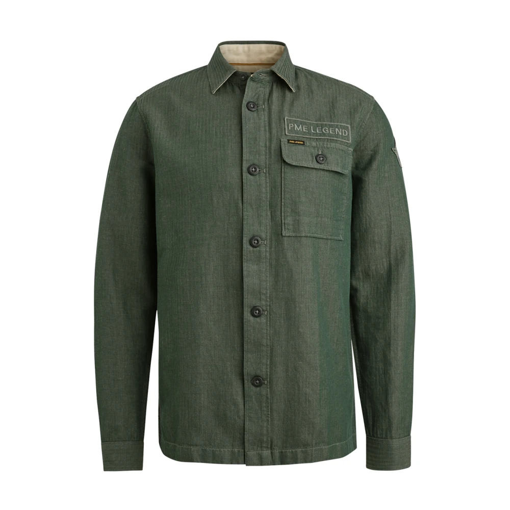 PME Legend Lange mouw shirt katoen linnen Green Heren