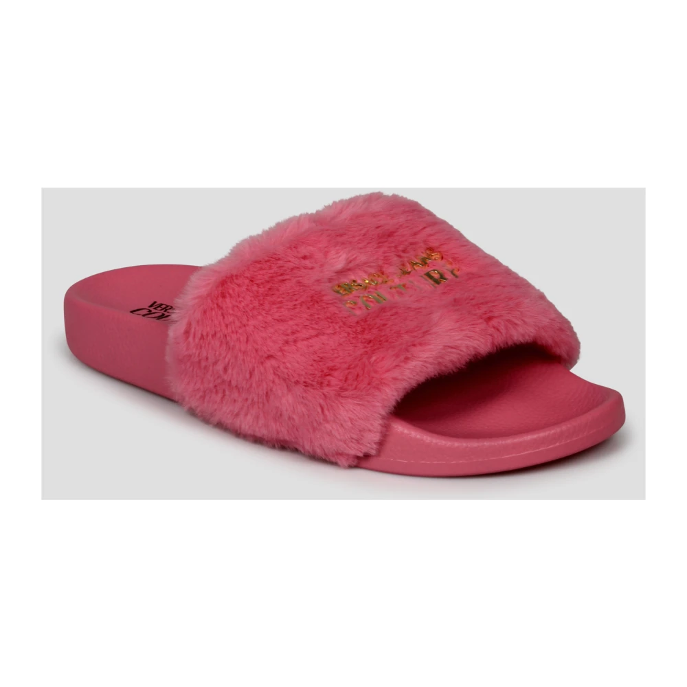 Versace Jeans Couture Faux Fur Slides met Metalen Logo Pink Dames