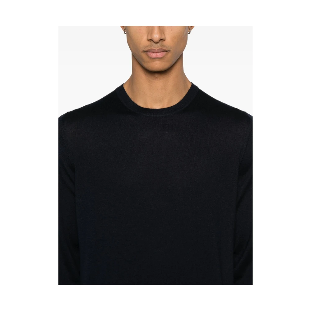 La Fileria Midnight Blue Ribbed Crew Neck Sweater Blue Heren