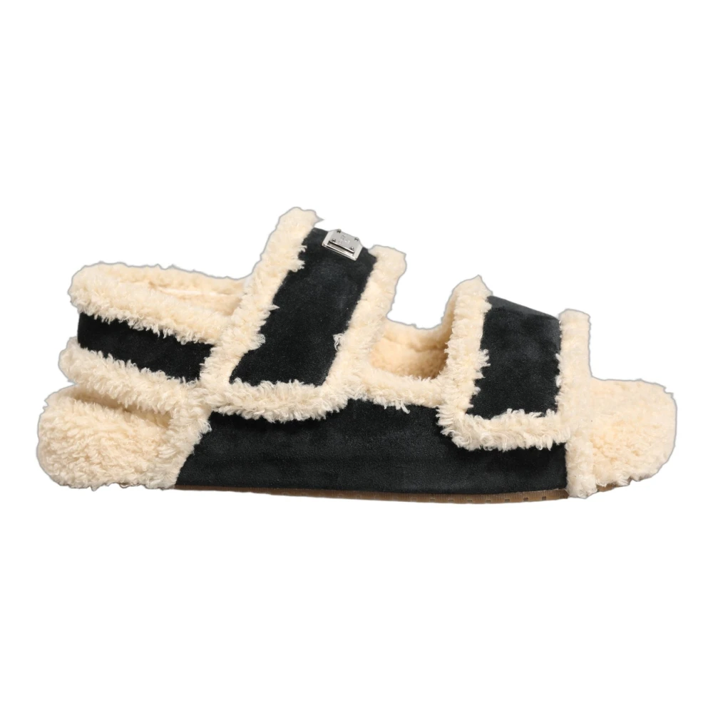 Dolce & Gabbana Men's Beige Flat Sandals, 10 Uk, Faux-Fur Slides