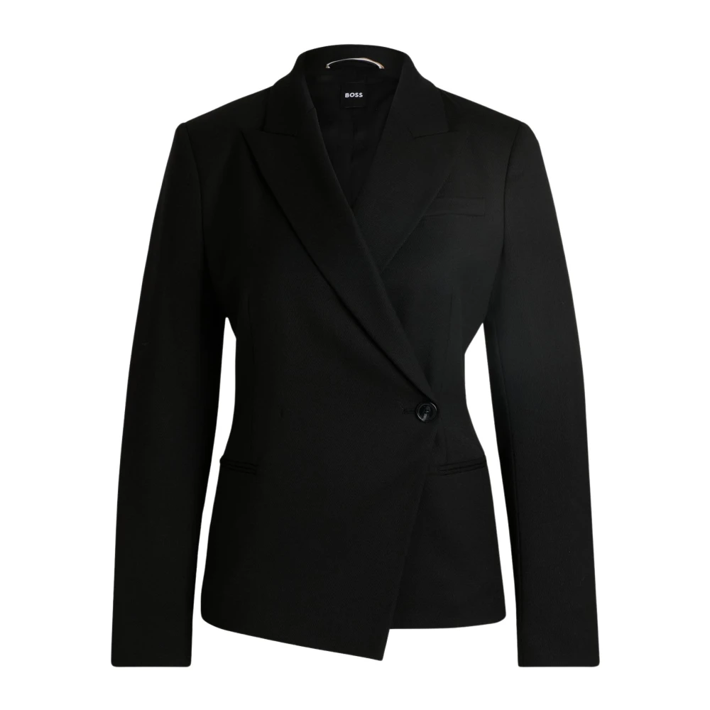 Hugo Boss Zwarte Asymmetrische Double-Breasted Damesjas Black Dames
