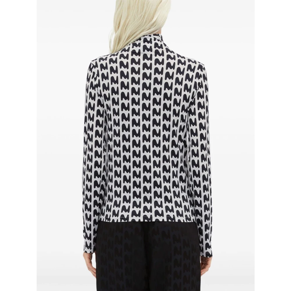 Msgm Hoge Hals Stretch T-shirt Zwart & Wit Black Dames