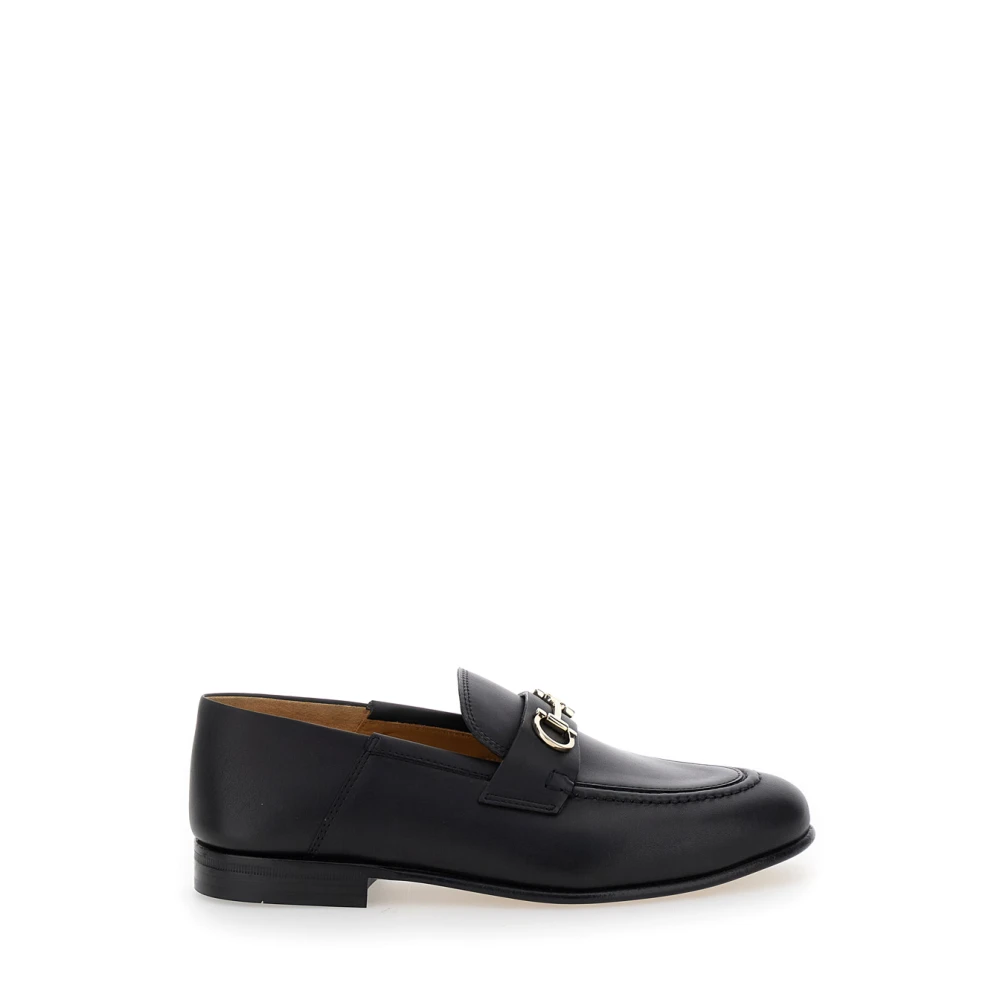 Ferragamo Women's Black Leather Loafers With Gancini Detail