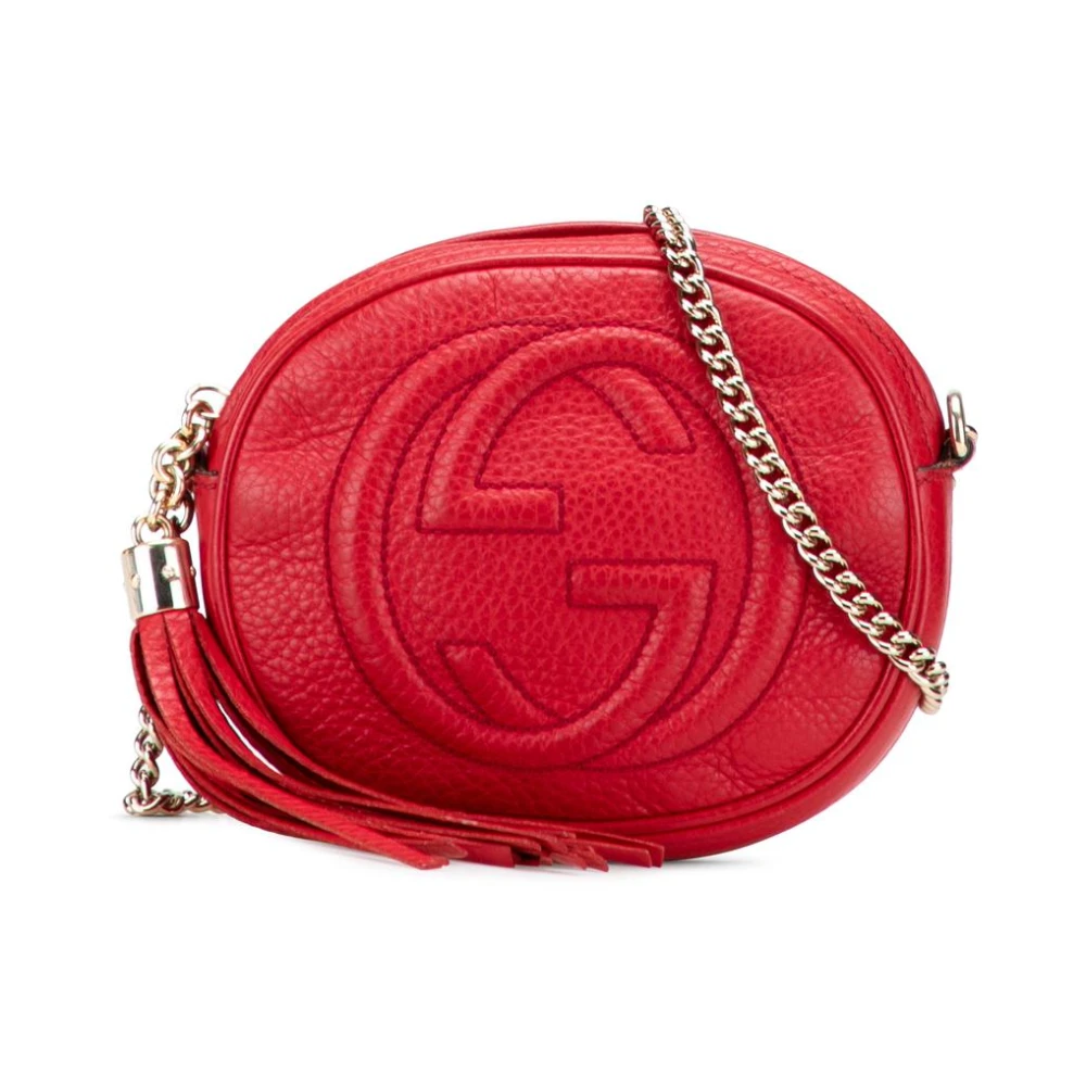 Gucci Vintage Damen Rot Gebrauchte Schultertasche Mit Kette