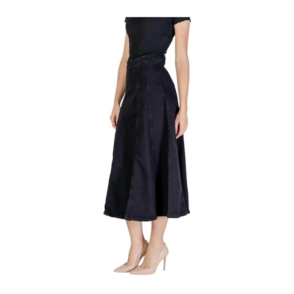 Ichi Zwarte katoenen rok met elastaan Black Dames