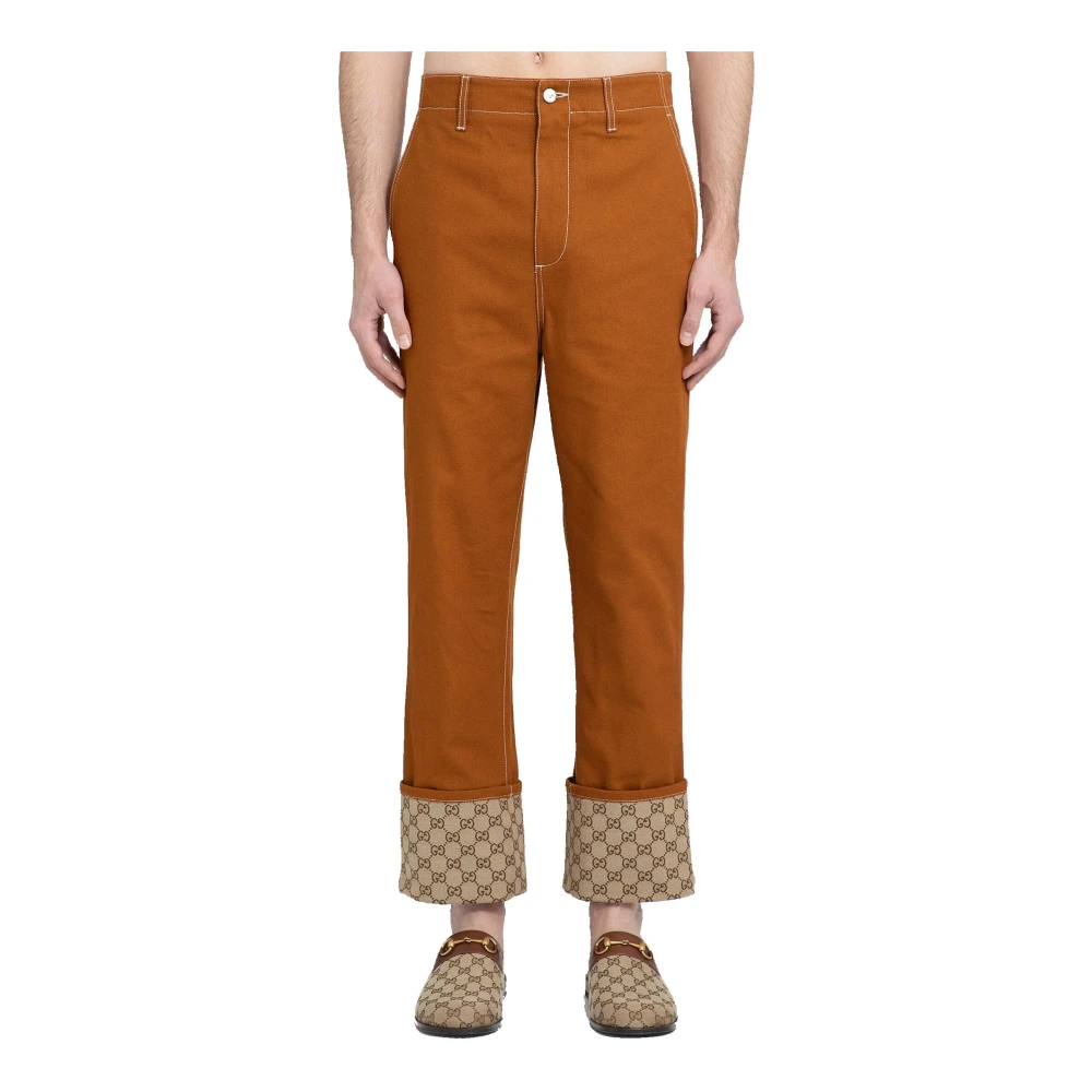 Gucci Monogram Katoenen Broek met Logo op de Achterkant Brown Heren