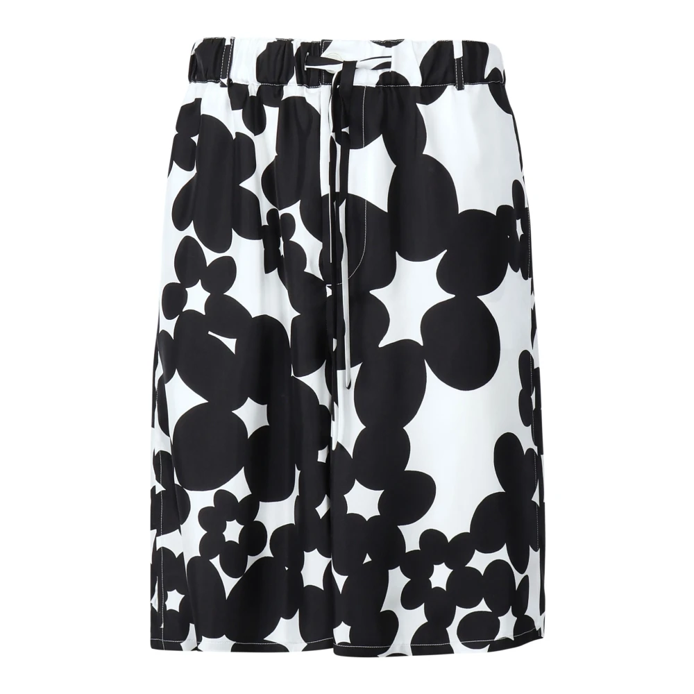 Marni Zwarte Zijden Bloemenprint Bermuda Shorts Black Heren