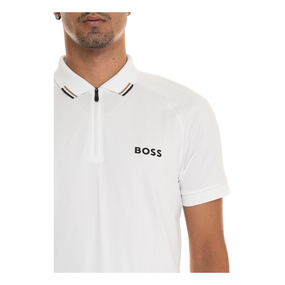 Boss Short Sleeve Polo Shirt met Halve Rits White Heren