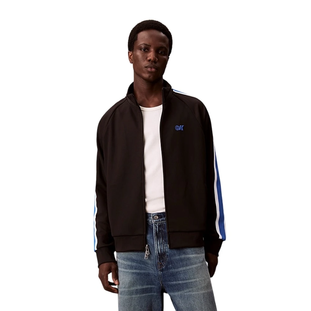Calvin Klein Men's Black Zip-Throughs, M, Jumper With Mandarin Collar