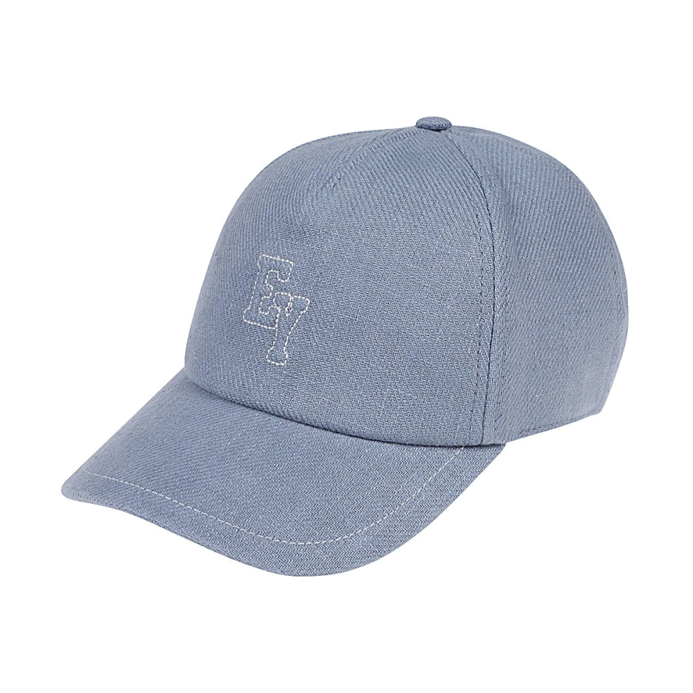 Eleventy Linnen baseballpet met borduursel Blue Heren