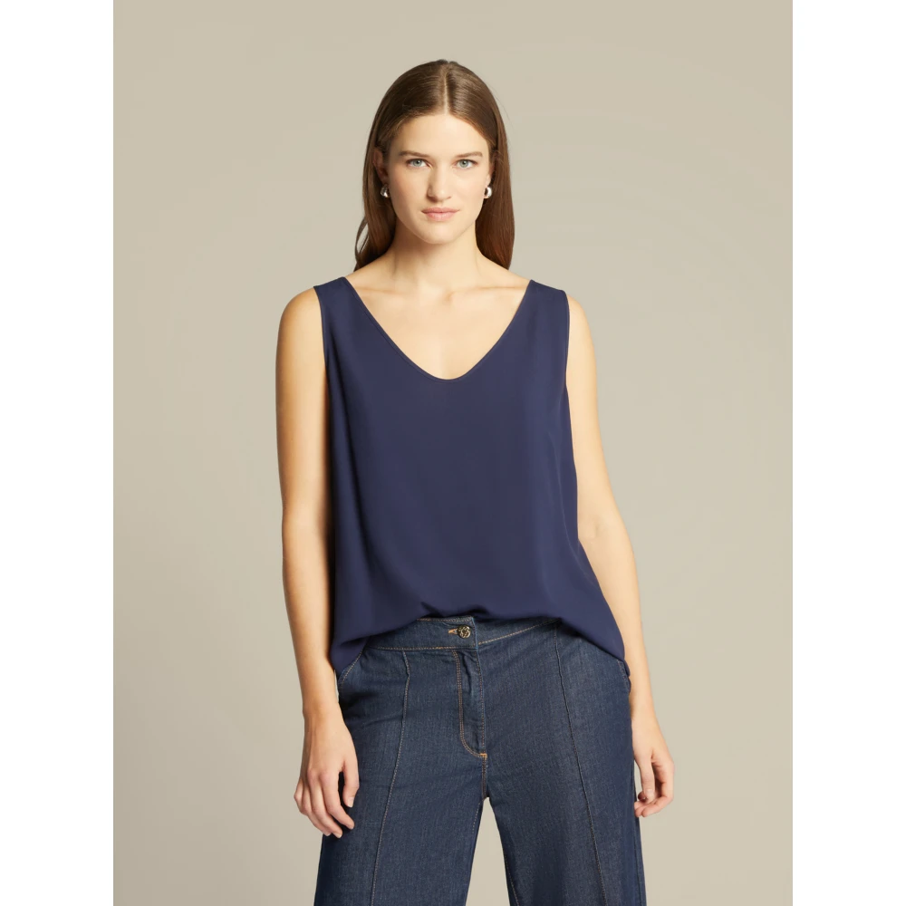 Elena Mirò Eco-Viscose Chinakrepp Top Blue Dames