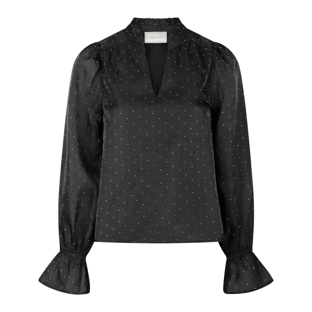 Neo Noir Elegant Bedazzled V-Ringad Blus Black, Dam