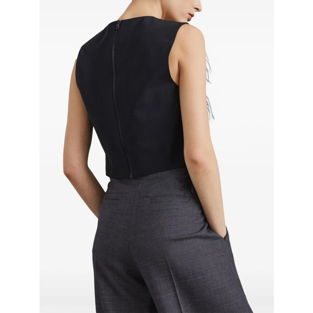 BRUNELLO CUCINELLI Zwarte Veer Detail Top Black Dames