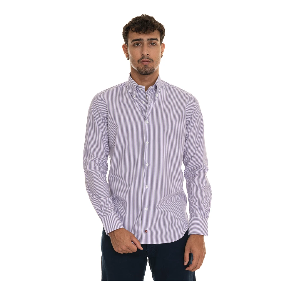 Càrrel Gestreept Button-Down Casual Overhemd Purple Heren