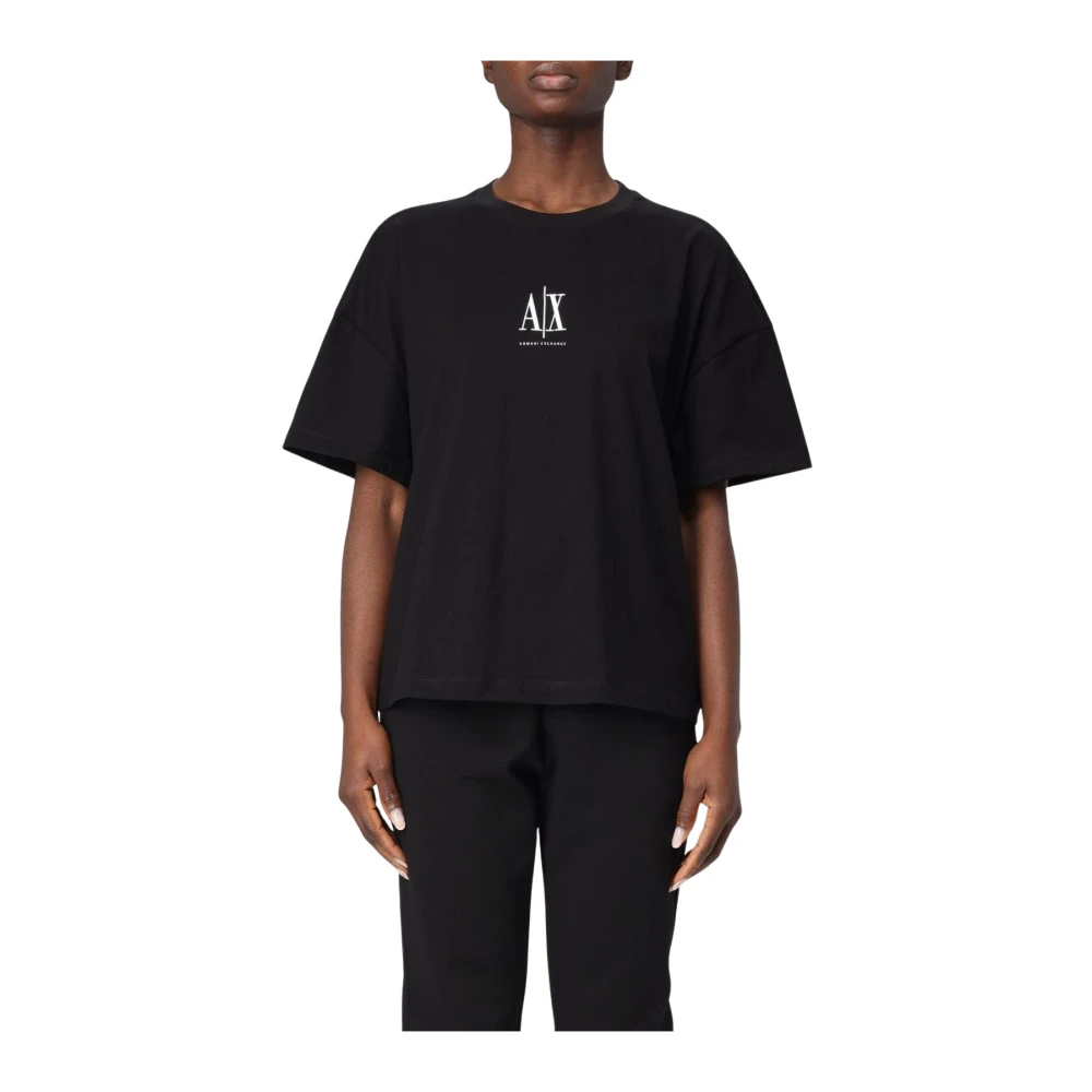 Armani Exchange Women's Black White Logo Tee Stylish And Versatile Medium
