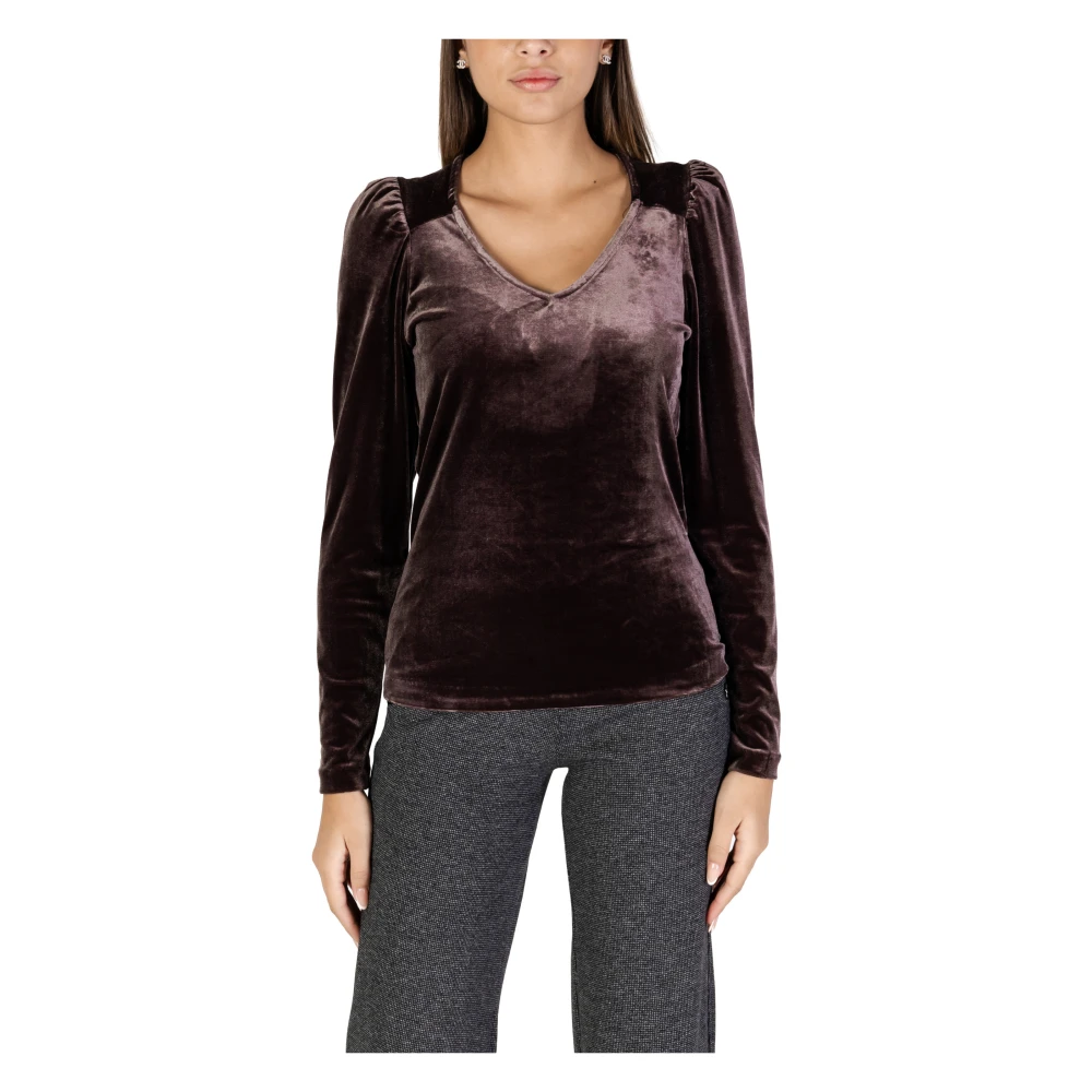 B.young Women's Brown Velvet V-Neck Knitwear Top Extra Large