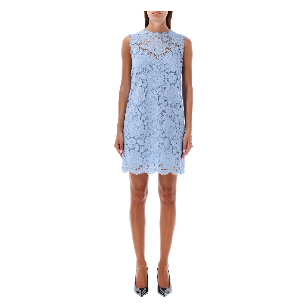 Dolce & Gabbana Lila Blauwe Kant Mini Jurk Blue Dames
