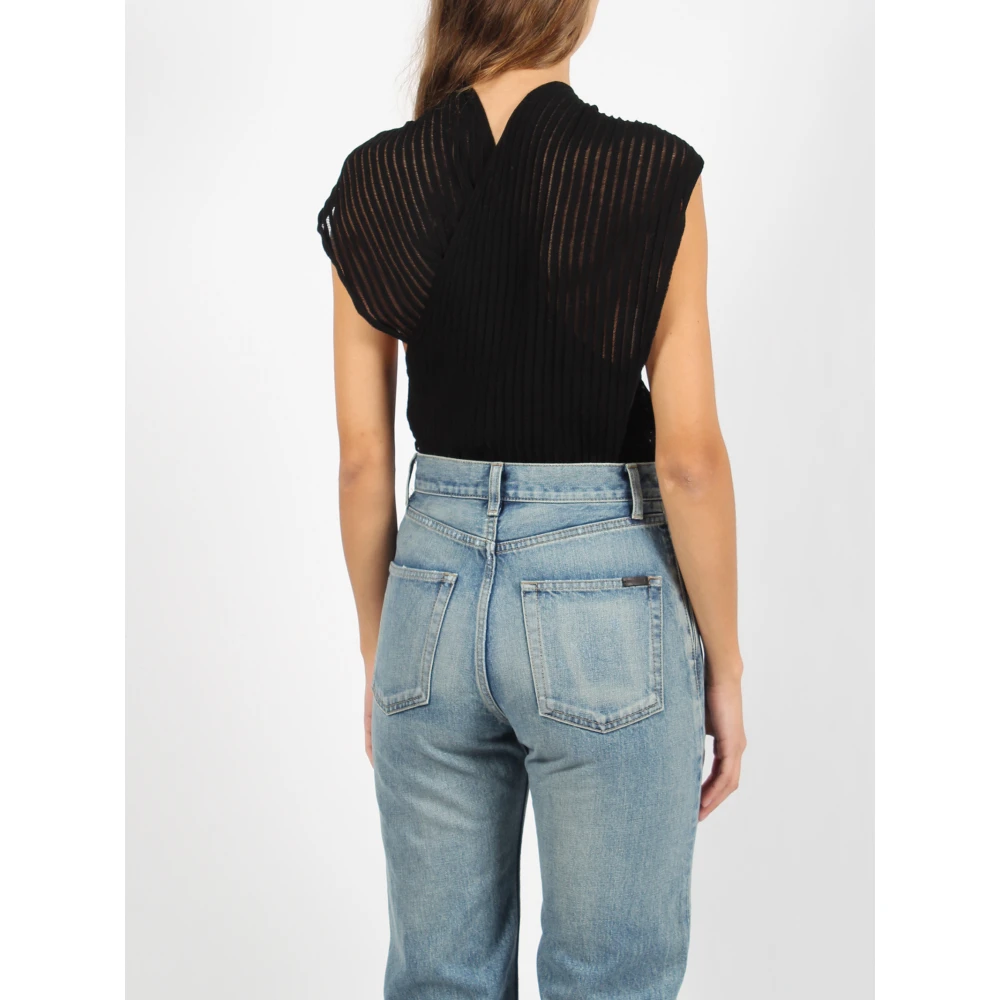 Saint Laurent Geribbeld Katoenen Tanktop Black Dames