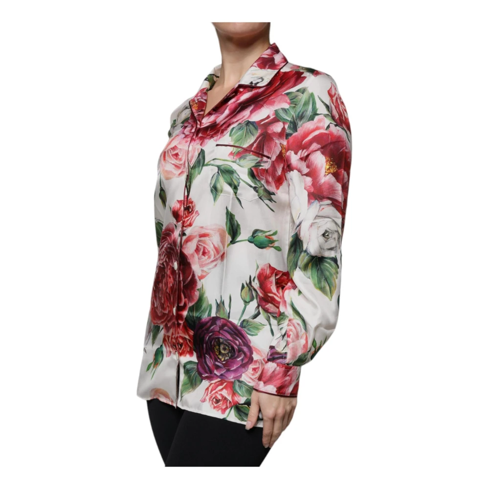 Dolce & Gabbana Witte Bloemen Zijden Blouse Top Multicolor Dames