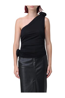 black-one-shoulder-ruched-top