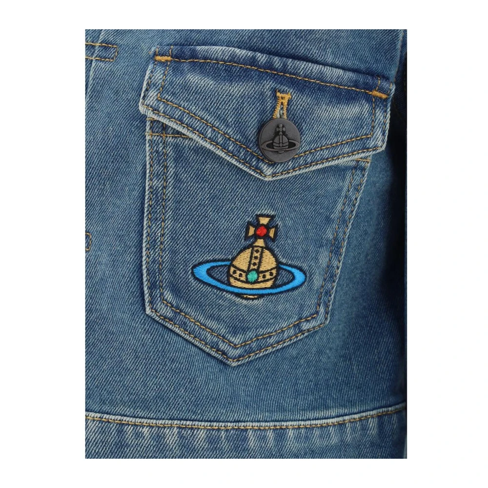 Vivienne Westwood Denim Cropped Jacket met Patch Zakken Blue Dames