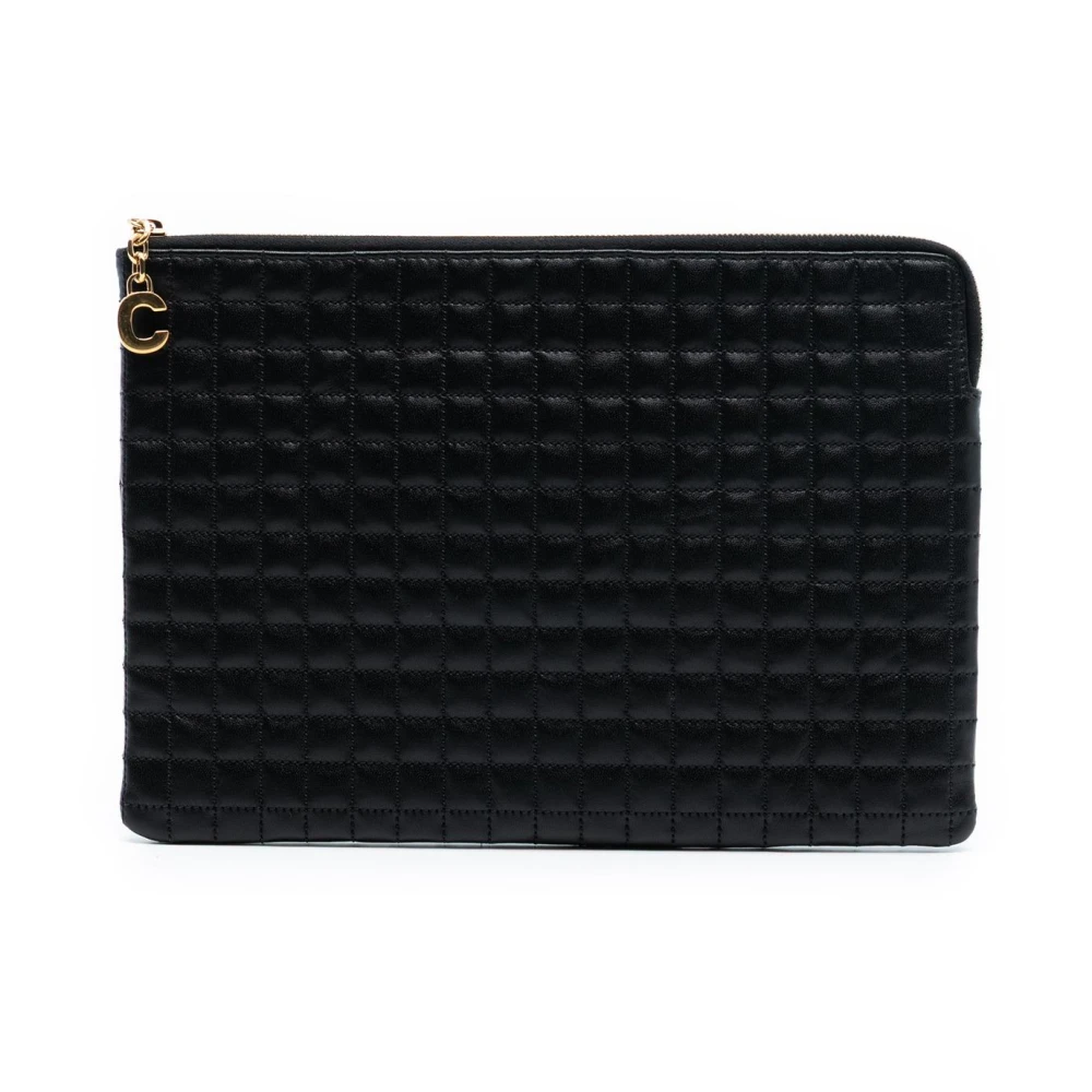 Celine Vintage Women's Black Pre-Owned Vintage Quilted Leather Clutch Bag