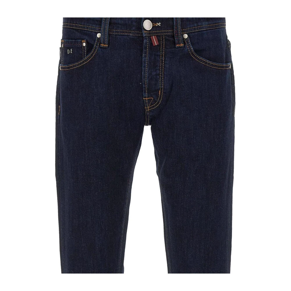 Tramarossa Donkerblauwe Stretch Katoenen Jeans met Suède Patch Blue Heren