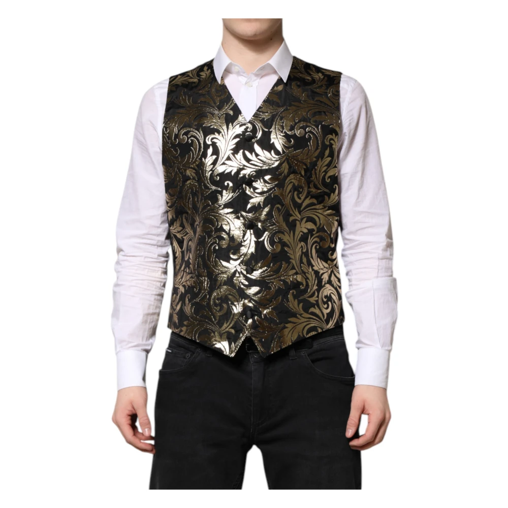 Dolce & Gabbana Men's Black/Gold Jacquard Formal Waistcoat Vest